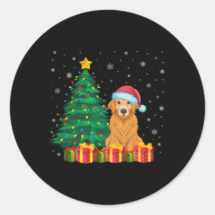 Ugly Golden Retriever Santa Hat Christmas Lights D Classic Round Sticker