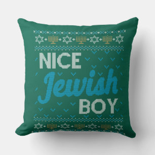 Ugly Hanukkah Nice Jewish Boy Matching Throw Pillow