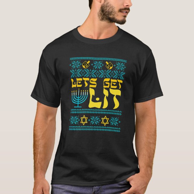 Ugly Hanukkah Sweater Lets Get Lit Menorah (Front)