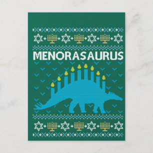 Ugly Hanukkah Sweater, Menorasaurus, Jewish Dinosa Postcard