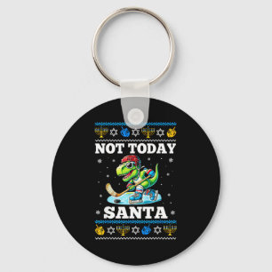 Ugly Hanukkah Sweater Not Today Santa Dinosaur Hoc Keychain