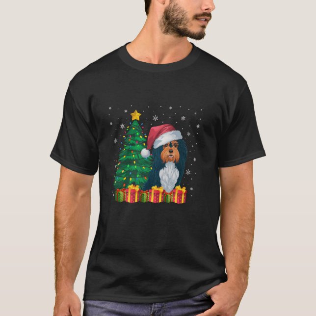 Ugly Havanese Santa Hat Christmas Lights Dog Lover T-Shirt (Front)