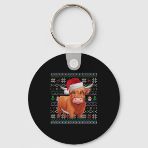 Ugly Highland Cow Lovers Xmas Sweater Santa Christ Keychain
