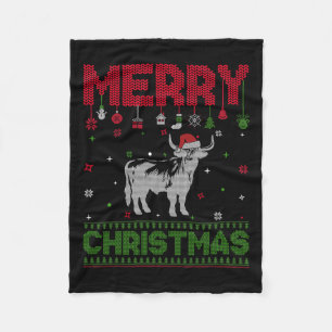 Ugly Holiday Christmas Fun Highland Cow Graphic Fleece Blanket