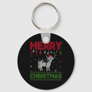 Ugly Holiday Christmas Fun Highland Cow Graphic Keychain