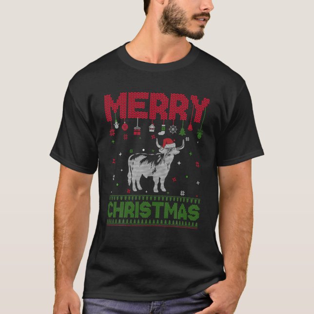 Ugly Holiday Sweater Christmas Funny Highland Cow  (Front)