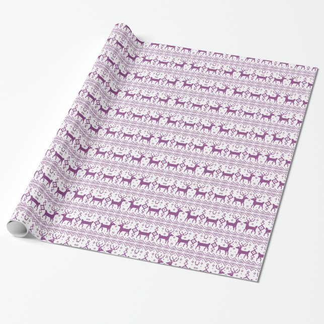 Ugly Holiday Sweater Purple Reindeer Design Wrapping Paper (Unrolled)