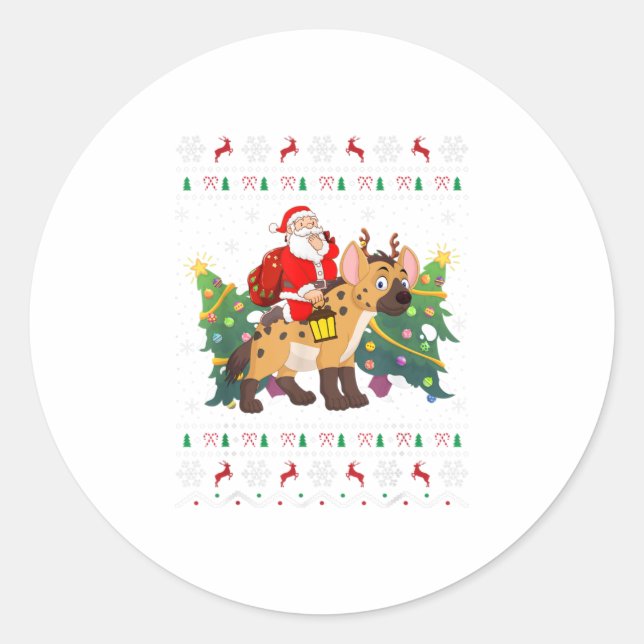 Ugly Hyena Xmas Gift Funny Santa Riding Classic Round Sticker (Front)