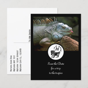 Ugly Iguana Silhouette Monogram Photo Invitation Postcard