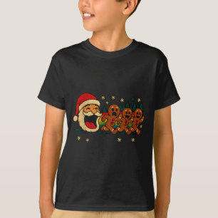 Ugly Knit Santa Chasing Gingerbread Funny Holiday T-Shirt