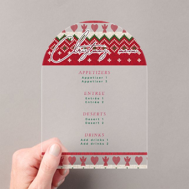Ugly Knitted Hygge Angel Heart Christmas Menu Acrylic Invitations (Insitu (Handheld))