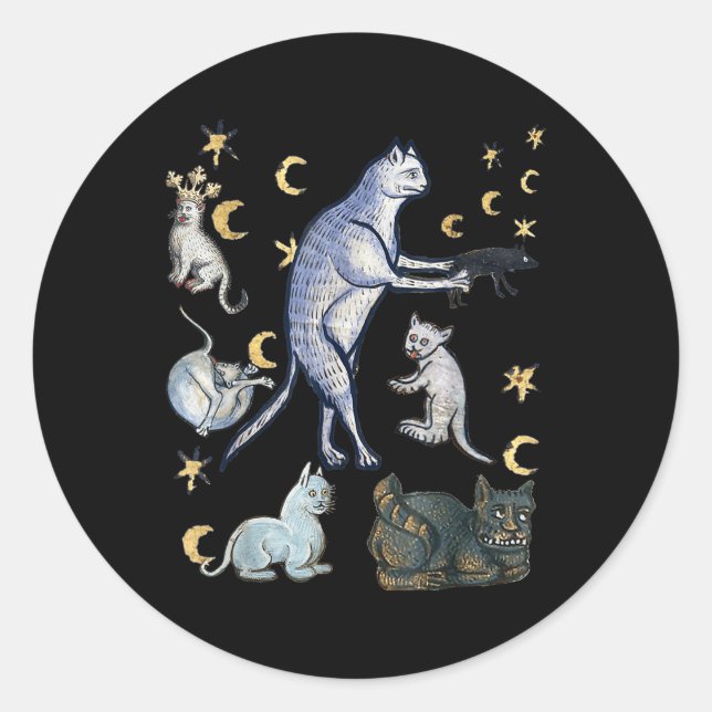 Ugly Medieval Cats  Classic Round Sticker (Front)
