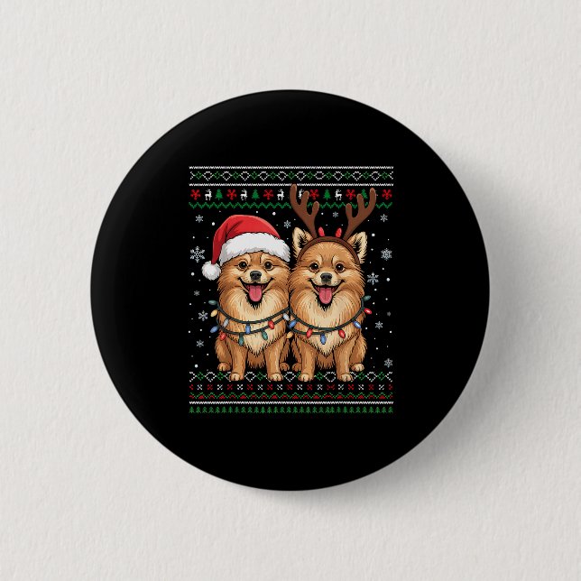 Ugly Meranian Dog Xmas Santa Matching Christmas Sw 2 Inch Round Button (Front)