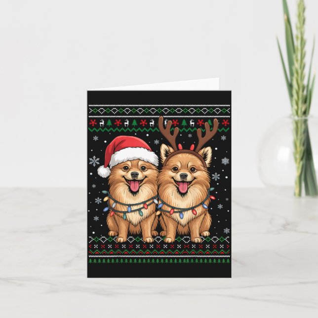 Ugly Meranian Dog Xmas Santa Matching Christmas Sw Card (Front)