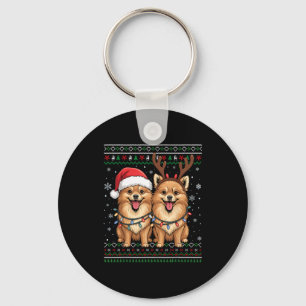 Ugly Meranian Dog Xmas Santa Matching Christmas Sw Keychain