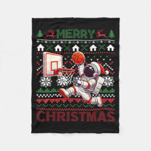 Ugly Merry Christmas Astronaut Dunk Santa Hat Snow Fleece Blanket