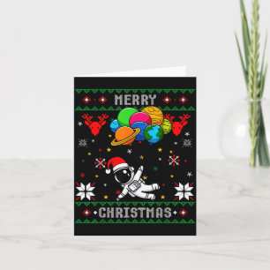 Ugly Merry Christmas Santa Hat Tree Astronaut Hold Card