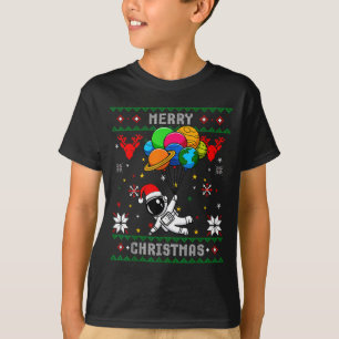 Ugly Merry Christmas Santa Hat Tree Astronaut Hold T-Shirt