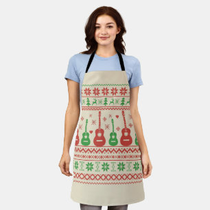 Ugly Merry Christmas sweater acoustic guitar Apron