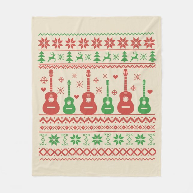 Ugly Merry Christmas sweater acoustic guitar Fleece Blanket (Front)