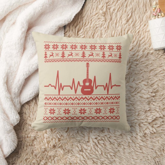 Ugly Merry Christmas sweater acoustic guitar Throw Pillow (Blanket)