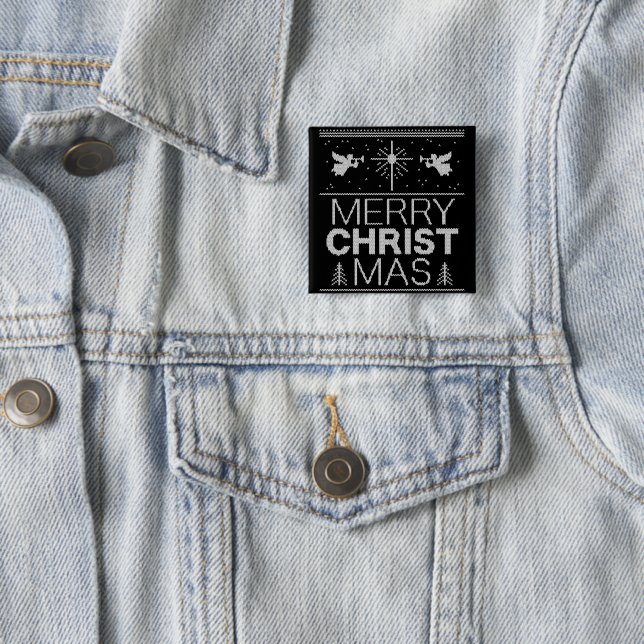 Ugly Merry Christmas Sweater - Christian 2 Inch Square Button (In Situ)