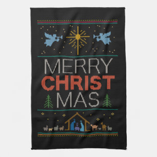 Ugly Merry CHRISTmas Sweater Christian Colourful Kitchen Towel