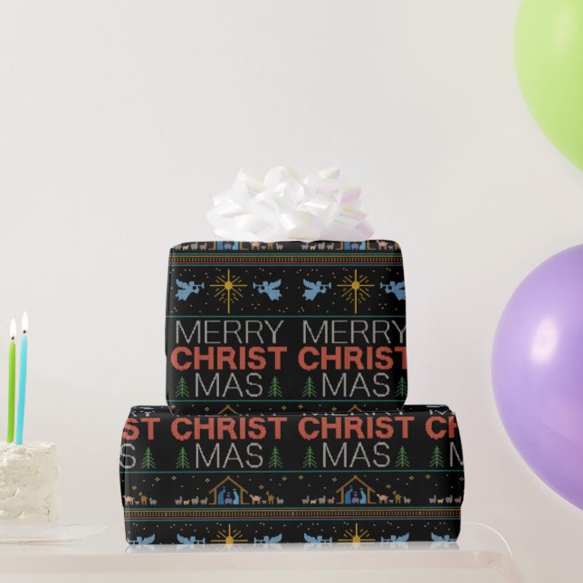 Ugly Merry Christmas Sweater Christian Faith Jesus Wrapping Paper (Party Gifts)