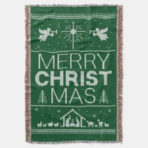 Ugly Merry Christmas Sweater Christian Jesus God Throw Blanket