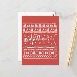 Ugly Merry Christmas sweater heartbeat Postcard
