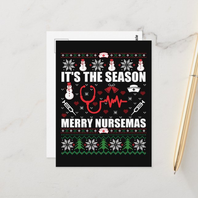 Ugly Merry Christmas sweater nurse Postcard (Front/Back In Situ)