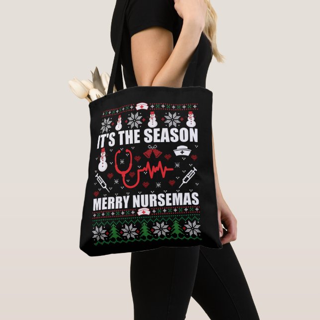 Ugly Merry Christmas sweater nurse Tote Bag (Close Up)