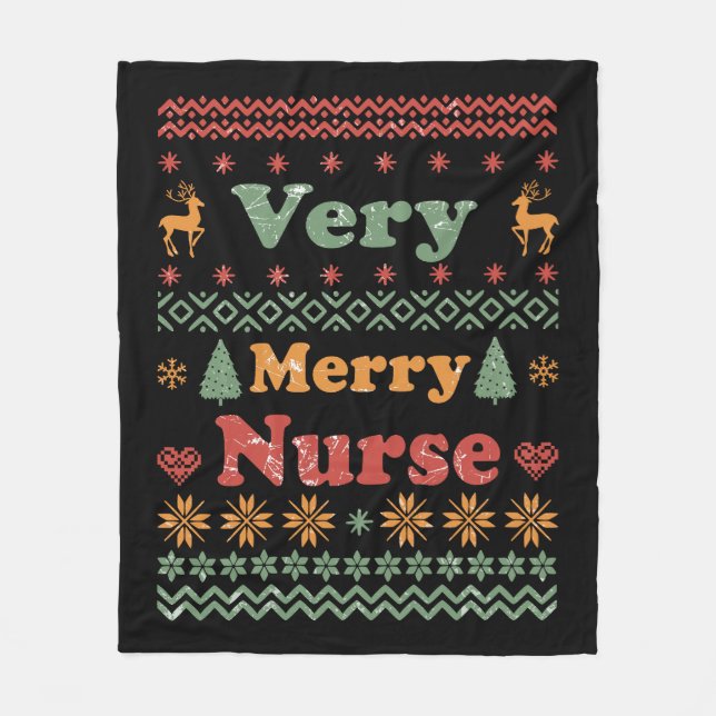 Ugly Merry Christmas sweater nurse vintage Fleece Blanket (Front)