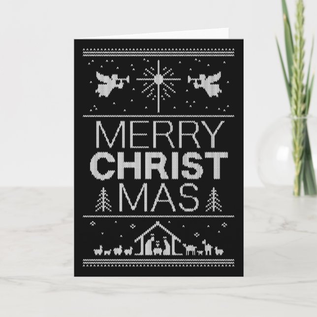 Ugly Merry Christmas Sweater  Religious Christian Holiday Card (Front)