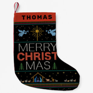 Ugly Merry CHRISTmas Sweater Religious Christian Small Christmas Stocking