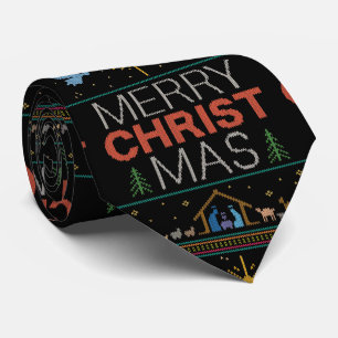 Ugly Merry Christmas Sweater Religious Christian Tie