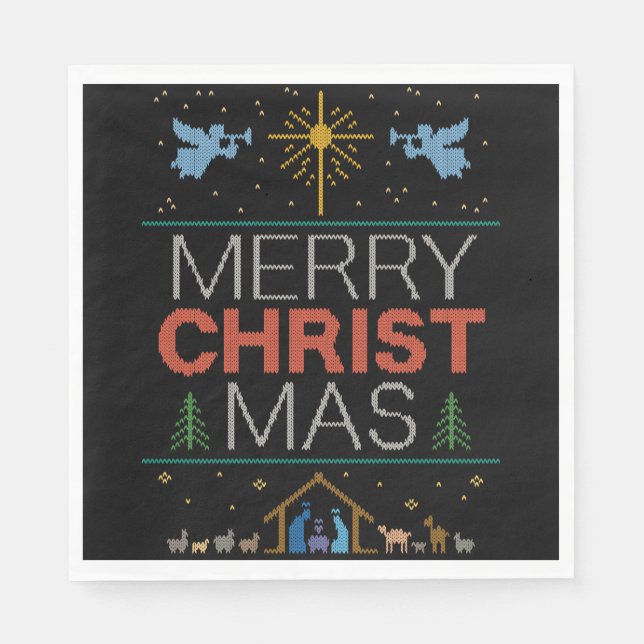 Ugly Merry Christmas Sweater Religious Colourful Napkin (Front)