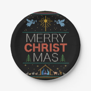 Ugly Merry Christmas Sweater Religious Nativity Paper Plate