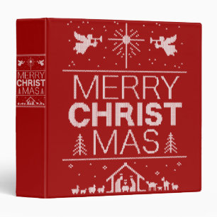 Ugly Merry CHRISTmas Sweater Religious Red White Binder