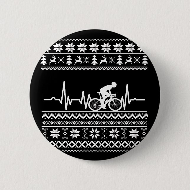 Ugly Merry christmas sweater riding a bike 2 Inch Round Button (Front)