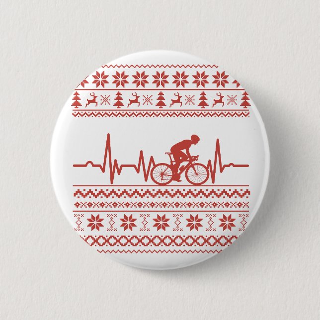 Ugly Merry christmas sweater riding a bike 2 Inch Round Button (Front)