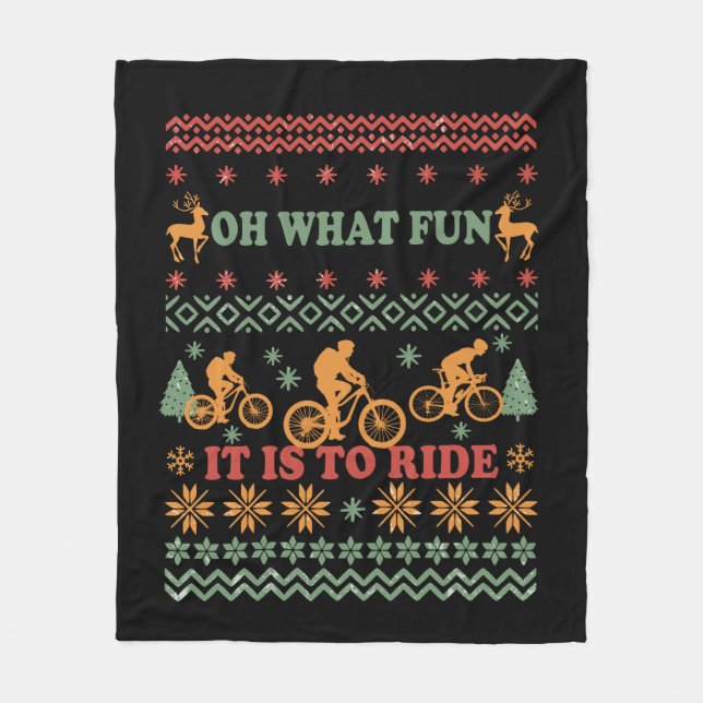 Ugly Merry christmas sweater riding a bike Fleece Blanket (Front)