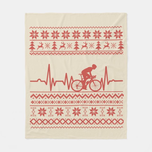 Ugly Merry christmas sweater riding a bike Fleece Blanket (Front)