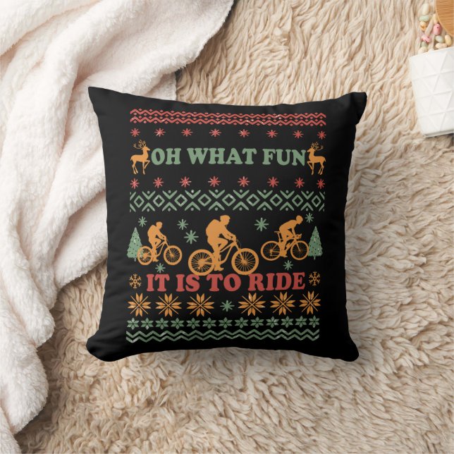 Ugly Merry christmas sweater riding a bike Throw Pillow (Blanket)