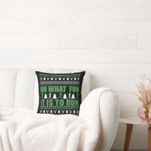 Ugly Merry Christmas sweater running  Throw Pillow