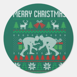 Ugly Merry Christmas Wrestling Wrestler Santa Xmas Classic Round Sticker