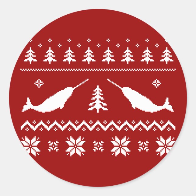 Ugly Narwhal Christmas Sweater Classic Round Sticker (Front)
