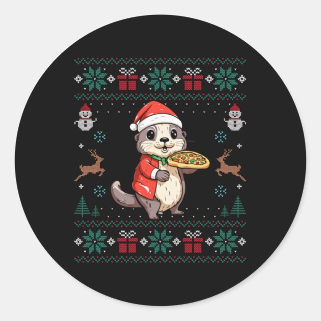 Ugly Otter Lover Santa Hat Xmas Light Otter Christ Classic Round Sticker (Front)