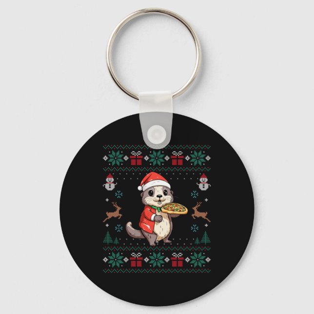 Ugly Otter Lover Santa Hat Xmas Light Otter Christ Keychain (Front)