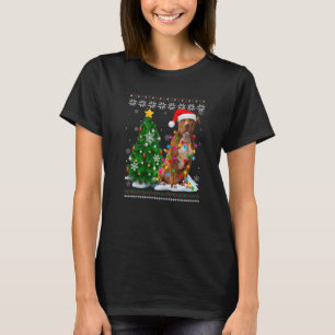 Ugly Pitbull Dog Santa Hat Christmas Tree Light T-Shirt